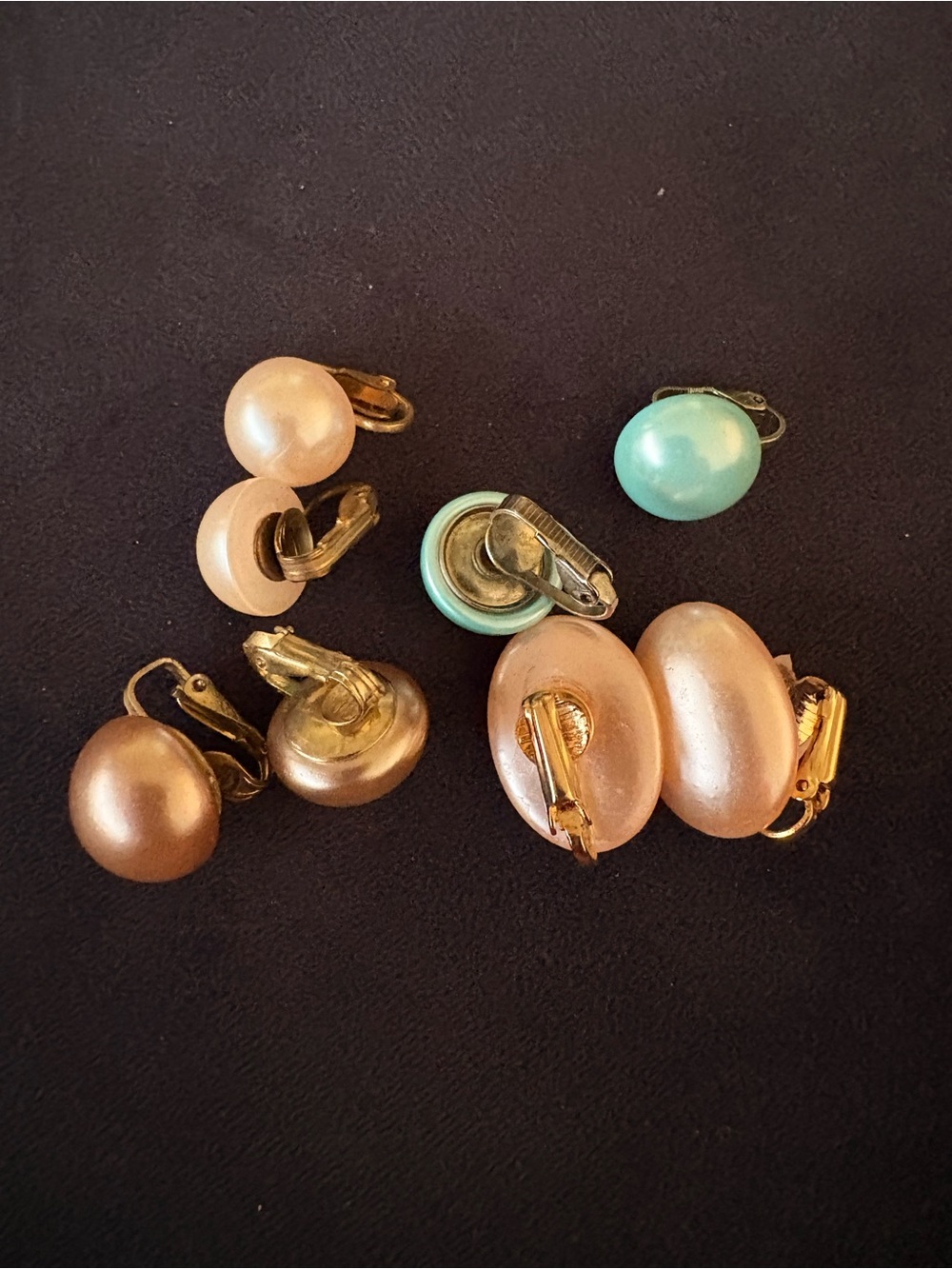 Vintage (4) Pearl Clip-On Earrings Set - Pink, Peach & Aqua